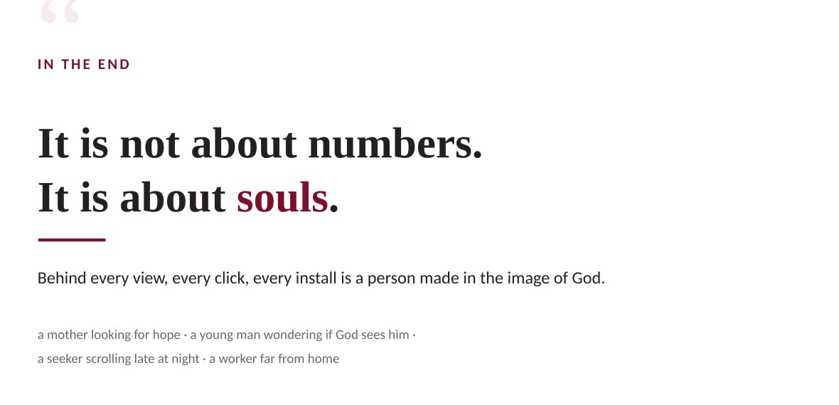 Closing slide: it is not about numbers, it is about souls.